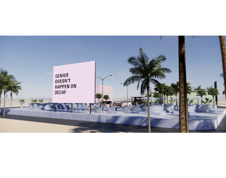  Immersive Architecture in Riyadh, a pop-up design by Studio Königshausen. The Riyadh pop-up for Joe and the Juice embodies the brand's essence with Miami-inspired aesthetics. Our standout feature is a lifeguard tower, combining black and pink hues for a true beach feel.